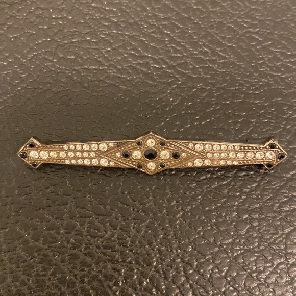 Antique Art Deco Bar Brooch 1920s Rhinestone Filigree Silver pin geometric shape - Picture 1 of 11